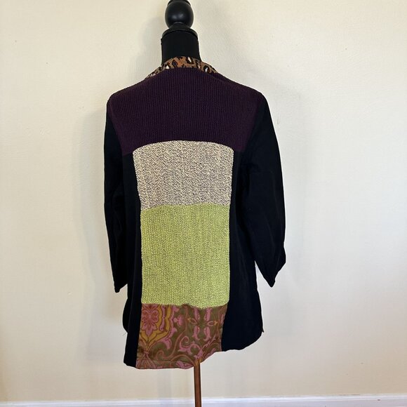 Alex Kim Womens Cardigan Sweater Jacket Patchwork Animal Print Art to Wear Large - Picture 2 of 15